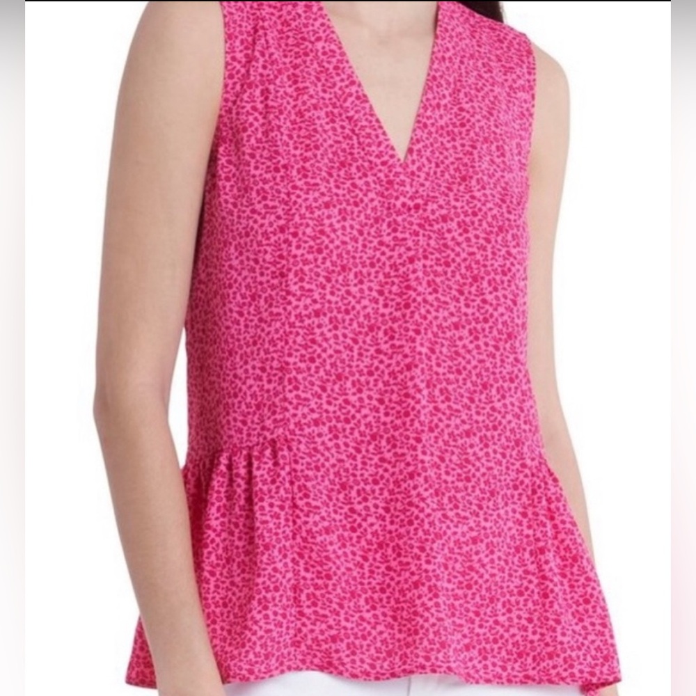 VINCE CAMUTO PEPLUM FLORAL BLOUSE WOMEN V-NECK SLEEVELESS PINK COLOR SIZE SMALL